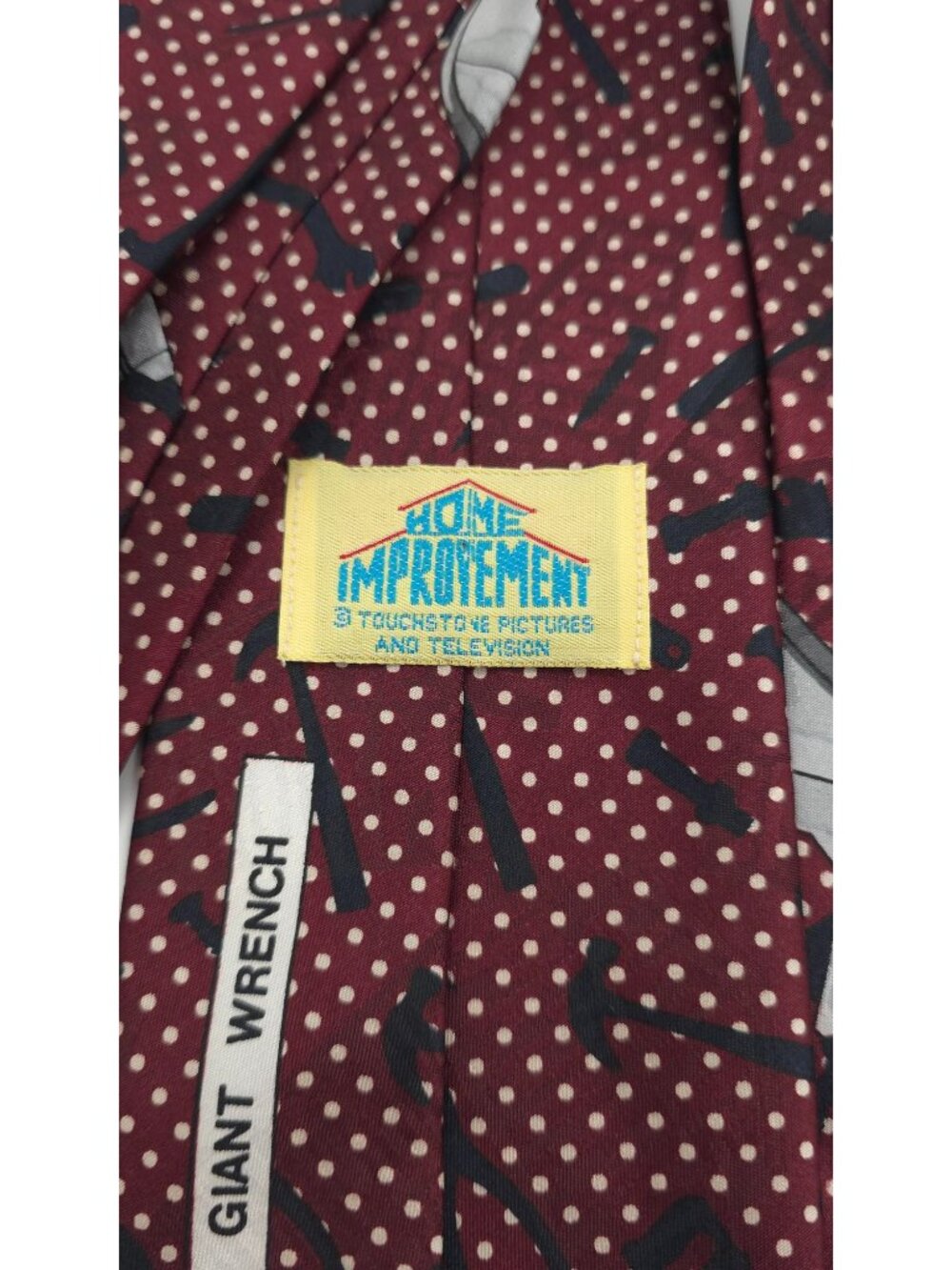 Home Improvement Giant Wrench Novelty Tie Red With Polka Dots & Tools Design - Picture 6 of 7